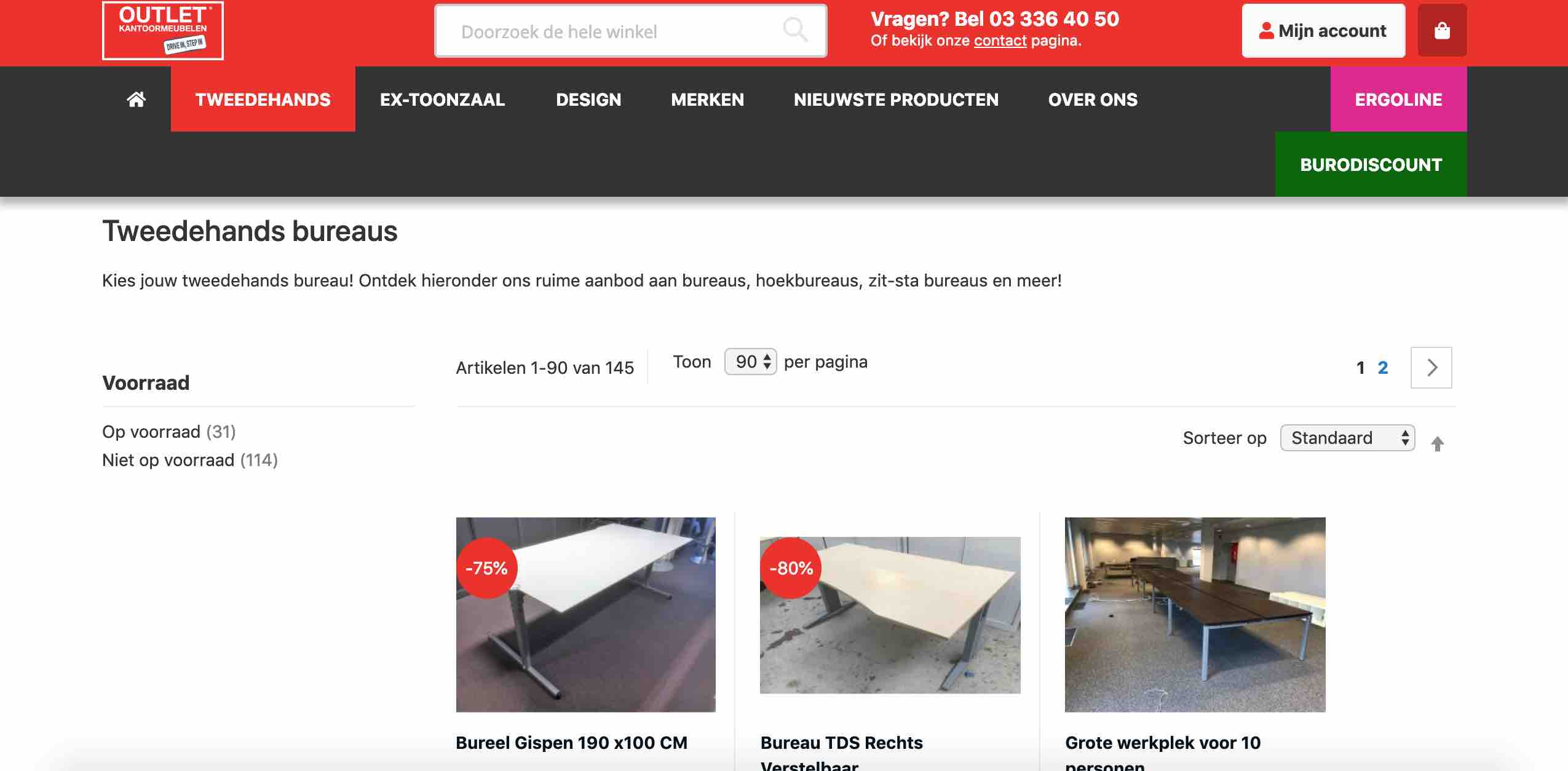 Screenshot Outlet Kantoormeubelen website
